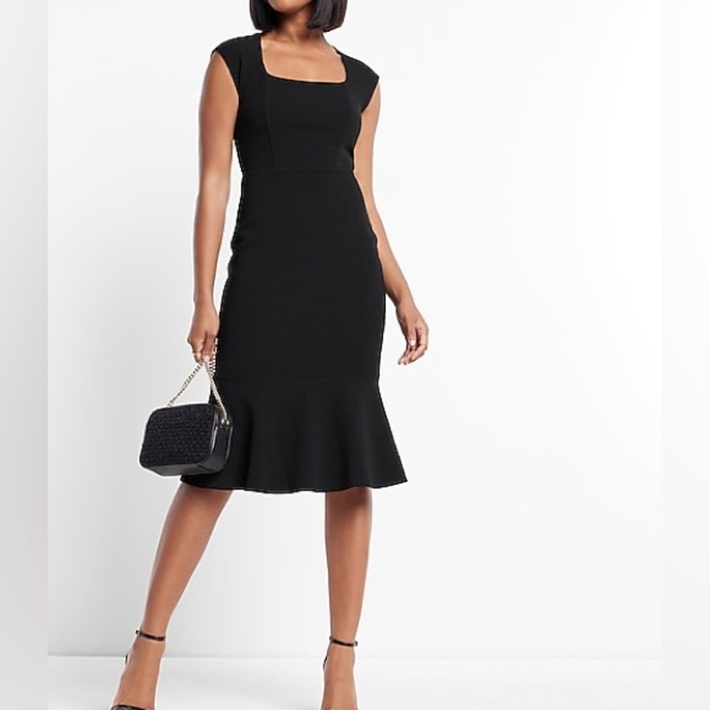 Express Neck Peplum Midi Sheath Dress